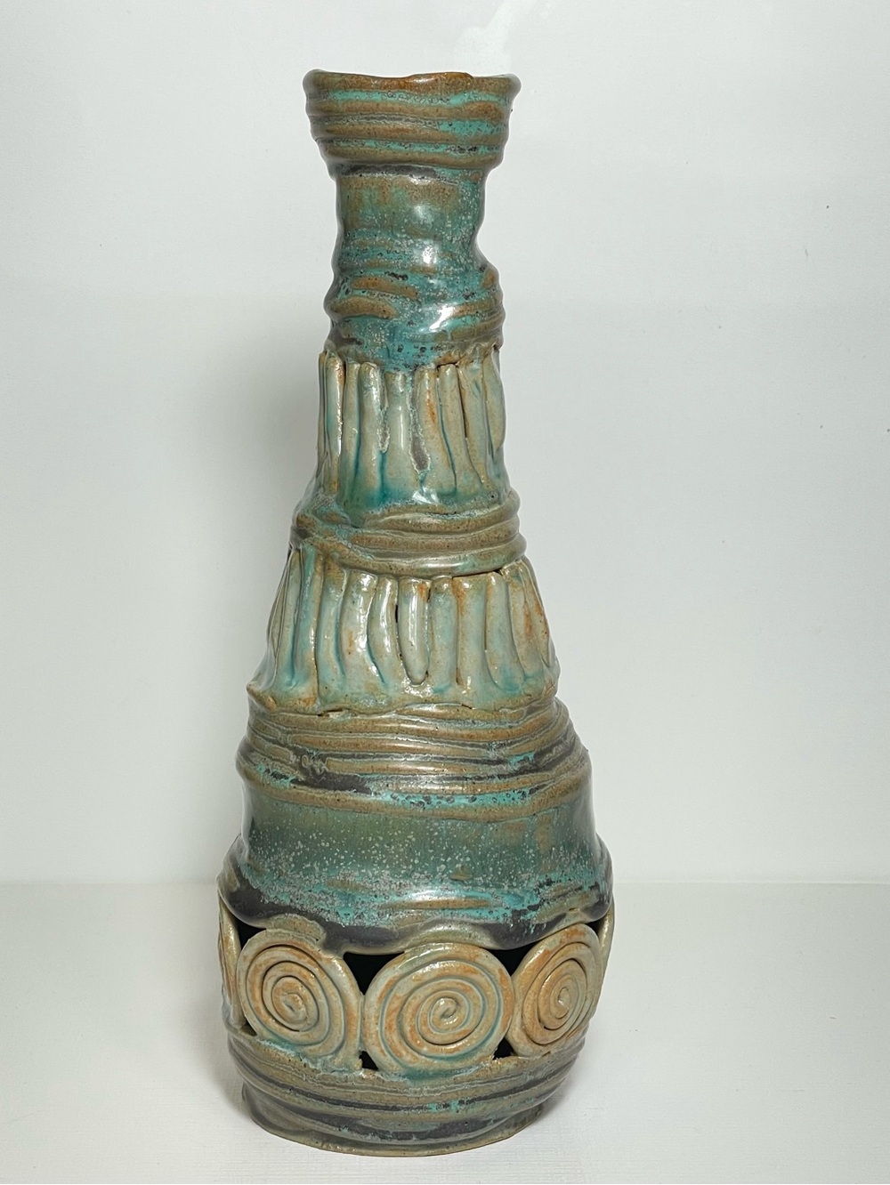 Vintage Hand Made Brutalist Studio Pottery Ceramic Coil Vase